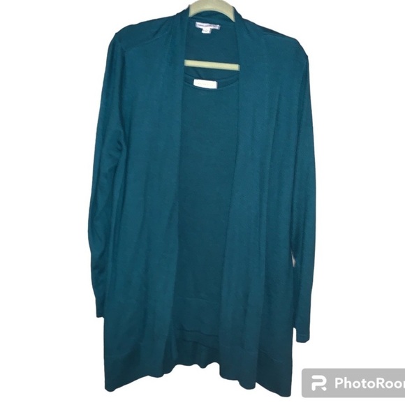 Susan Graver 2 piece set size 1X cardigan and sleeveless top green plus size - Picture 1 of 6